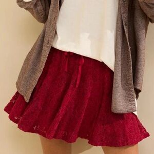 Aerie Red Lace Godet Skirt